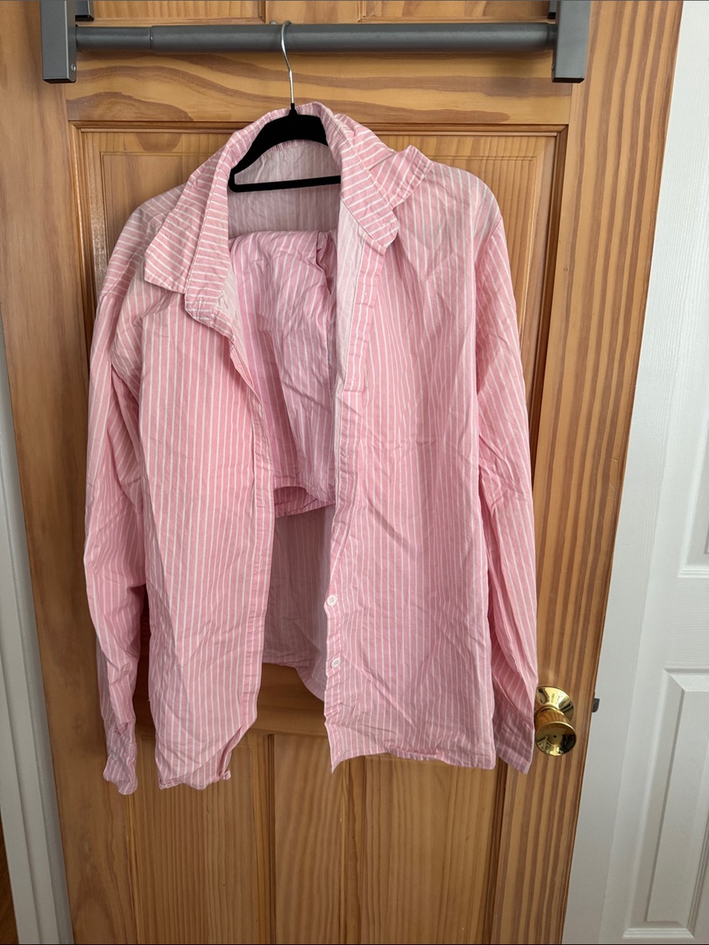Pink Striped Button-Up Shirt with Shorts